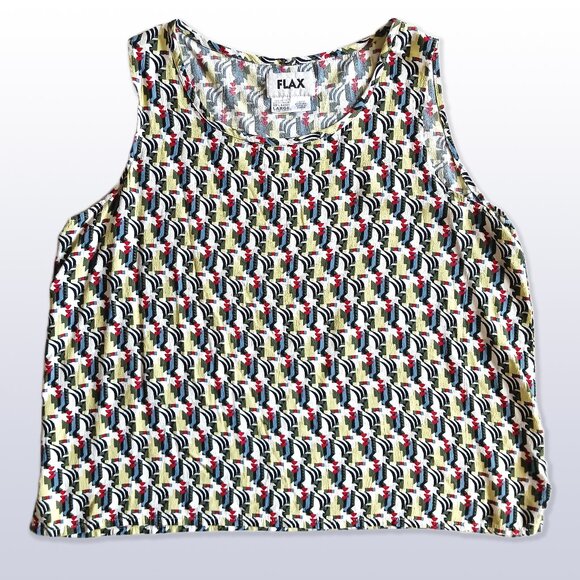 FLAX Art Nouveau Print Sleeveless Top Size L 100% Rayon - Picture 1 of 7